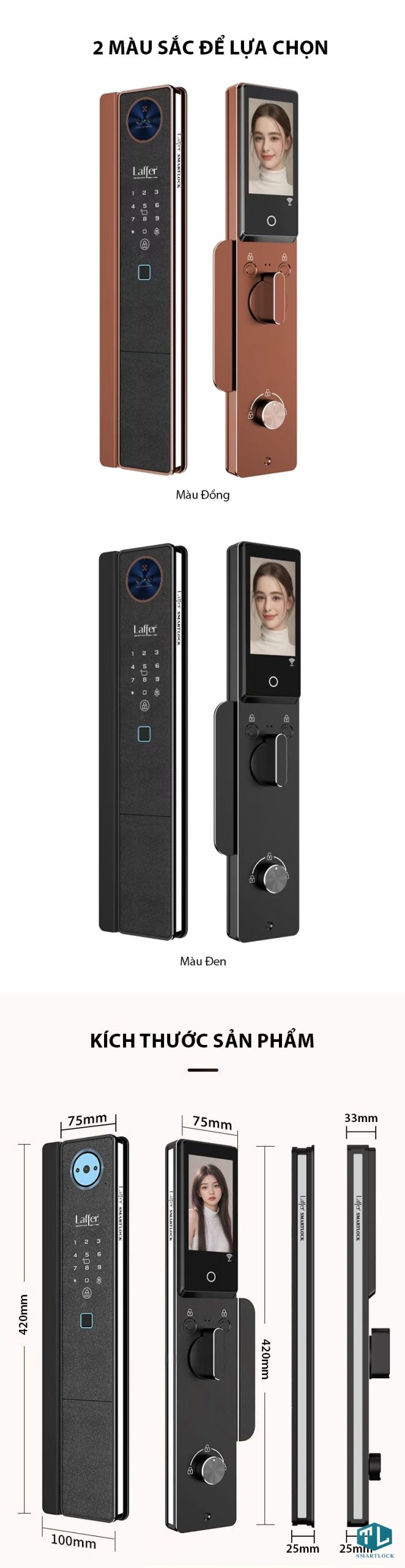 Khóa vân tay cửa gỗ Laffer FD08 CNC 2026 nhận diện khuôn mặt 3D