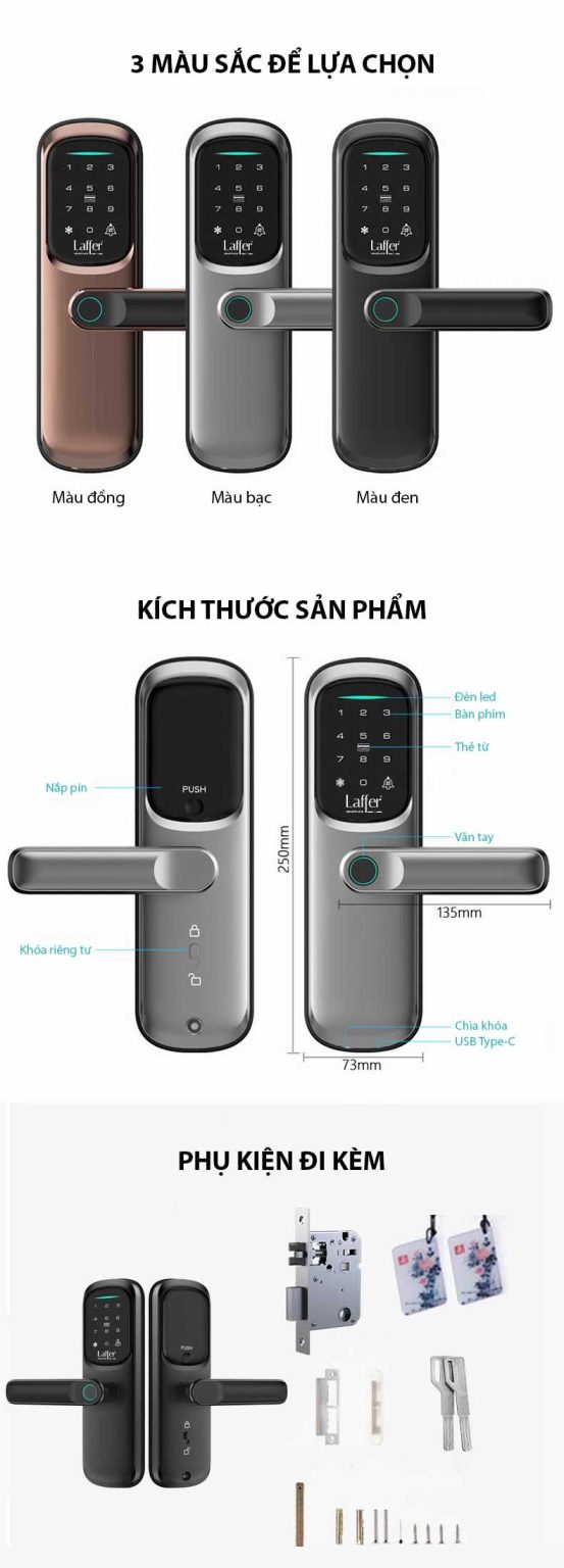 Khóa Vân Tay Cửa Gỗ Laffer LX02 chính hãng bảo hành 36 tháng