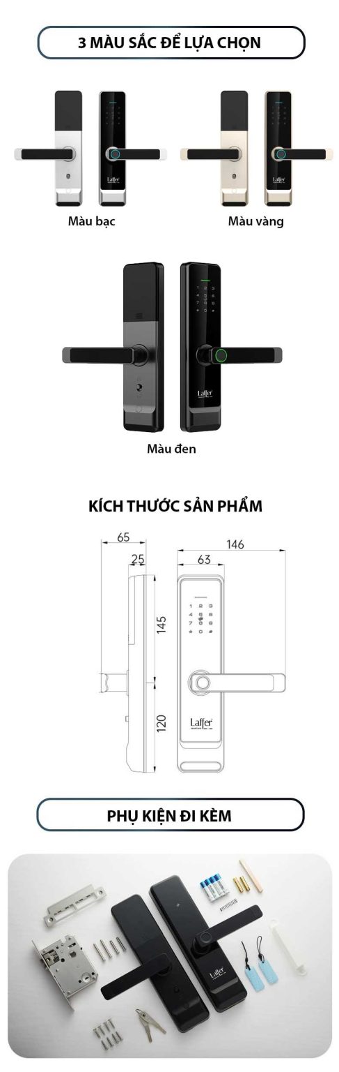 Khóa vân tay cửa gỗ Laffer LX03 chính hãng bảo hàn 36 tháng
